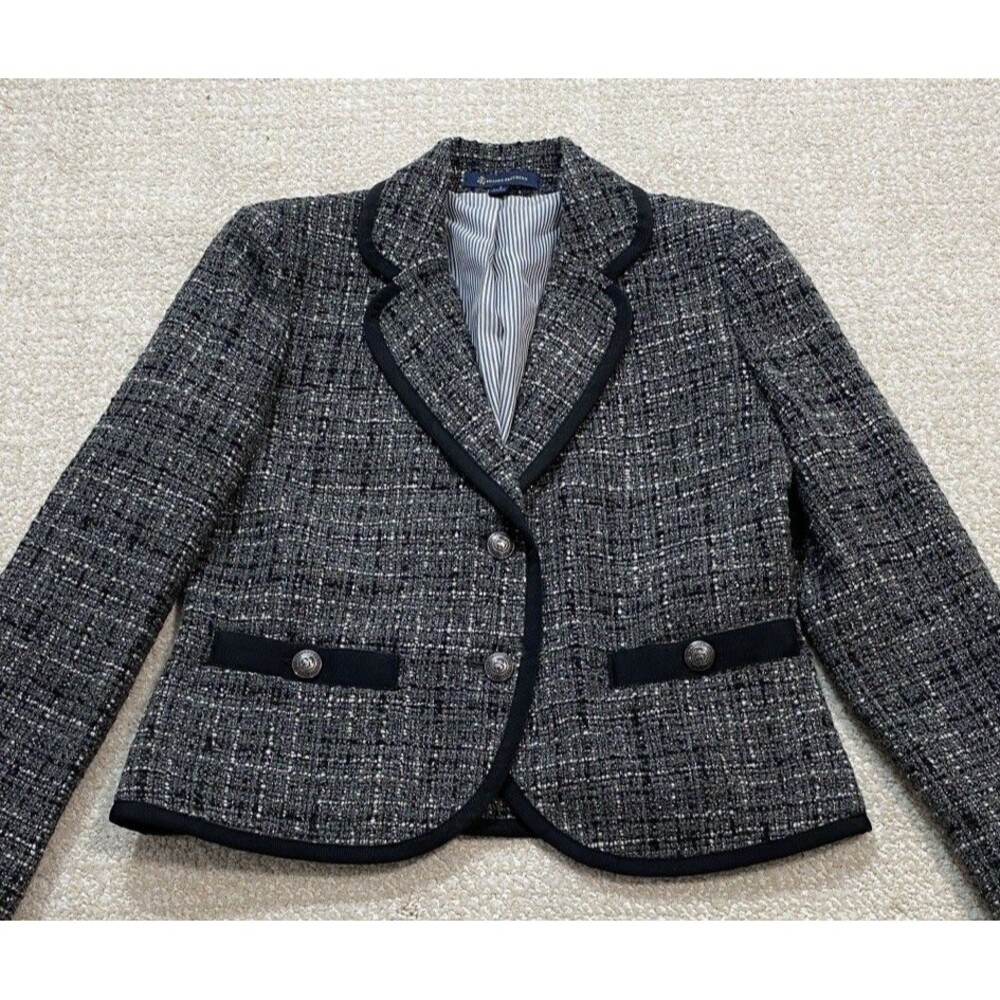 Brooks Brothers Bouclé Blazer Jacket Check Gray Black Women's Size 4 - Picture 16 of 16